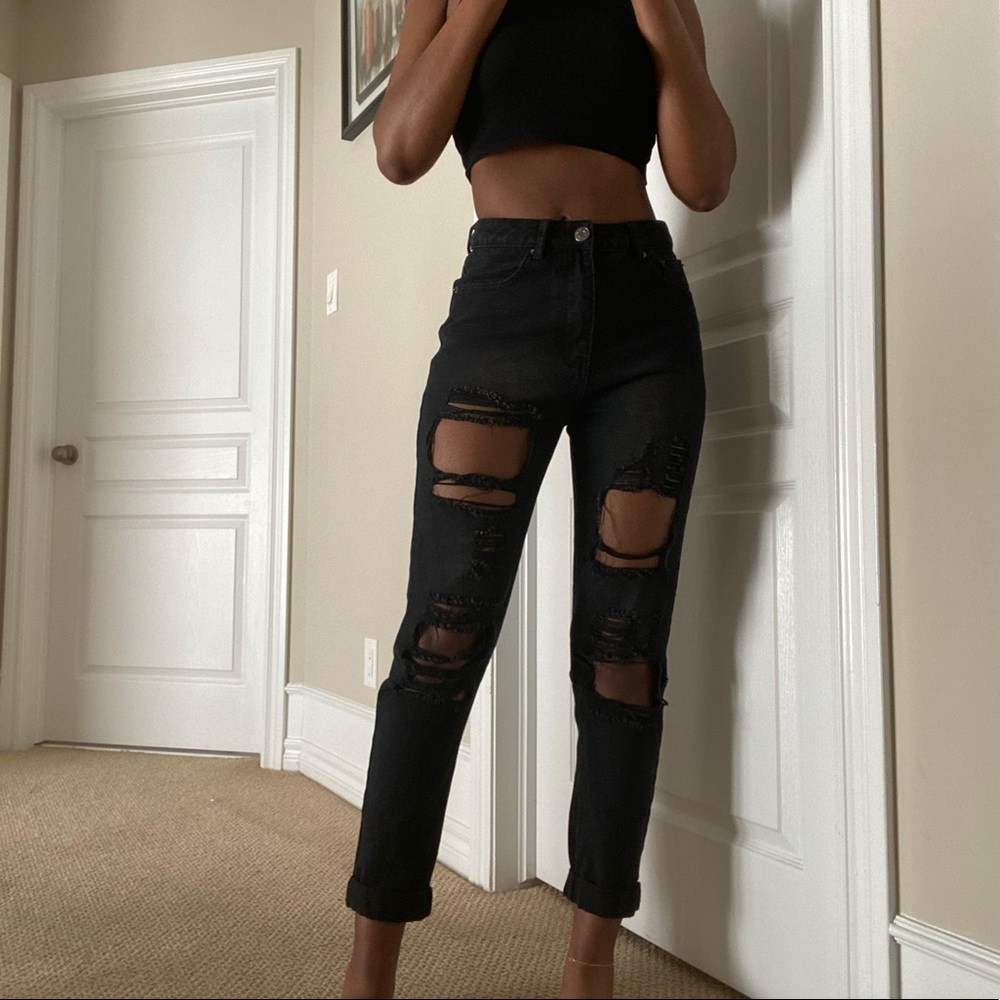 Black Ripped Mom Jeans